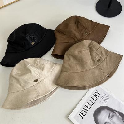 Herbst und Winter neu mattes Muster PU Leder Fischerhut Damen literarische Mode kurze Krempe Retro Fischerhut
