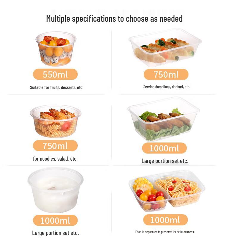 Meliya 750ml Rectangular Disposable Food Containers with Lids