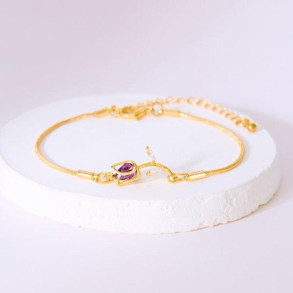 Fashion Gold Color Crystal Zircon Flower Tulip Bracelet For Women Wedding Party Valentine's Day GiftJewelry