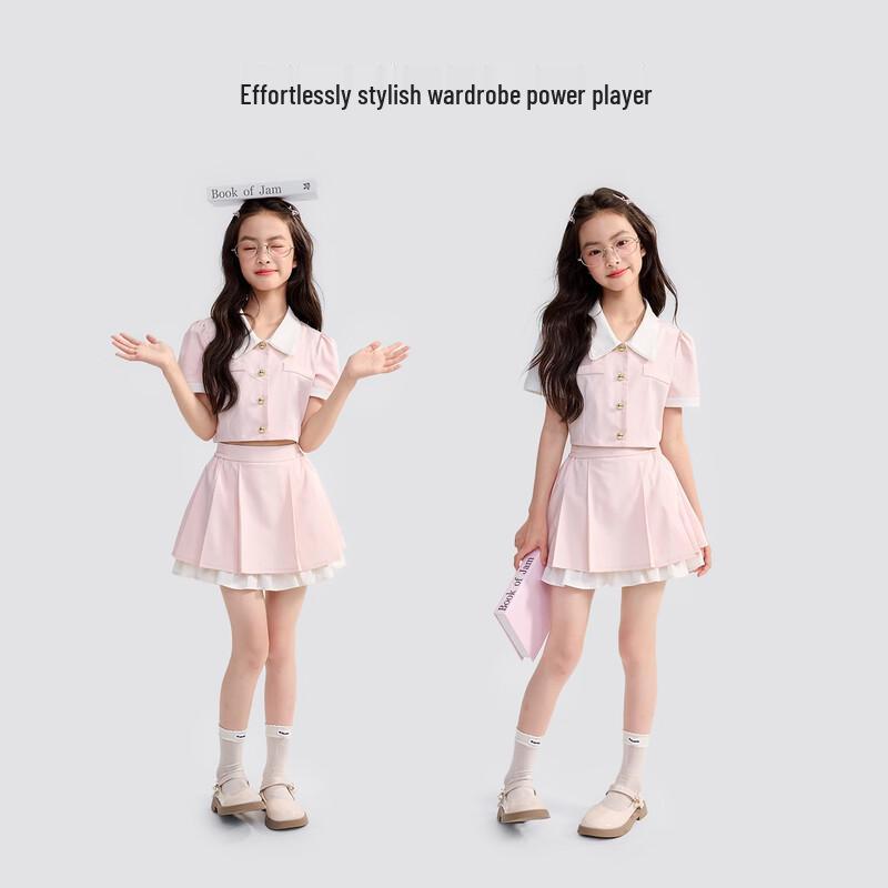 Girls' Sweet Princess Bow Pleated Skirt Set