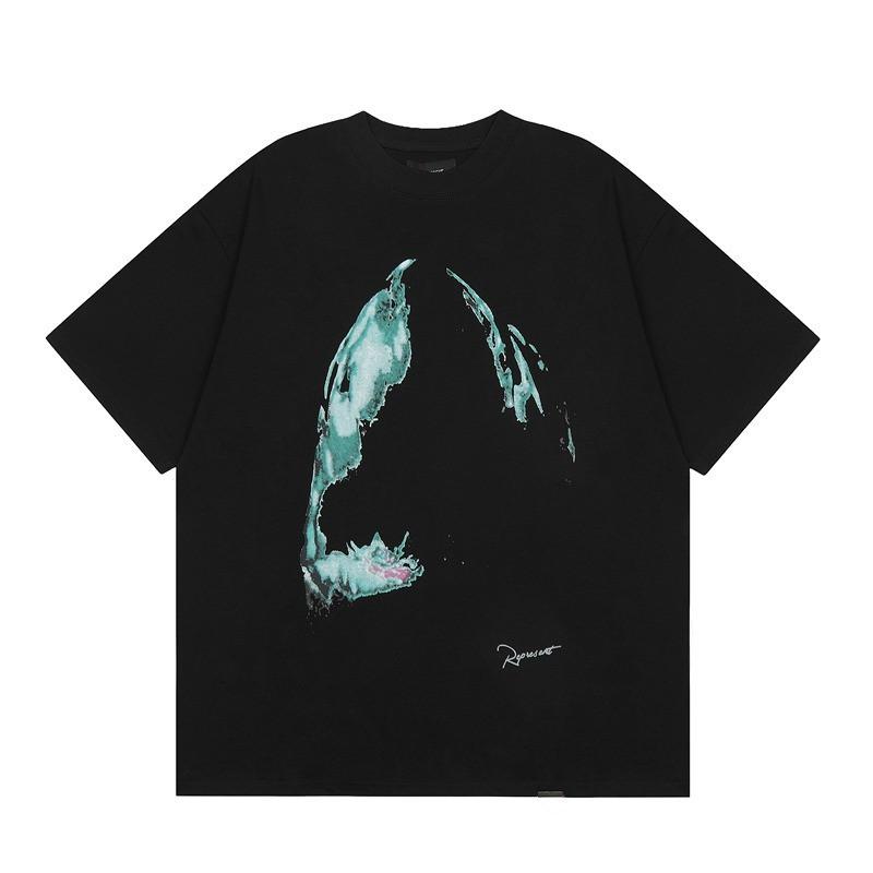 Mens Oversized Vintage Washed Cotton T-Shirt With Cartoon Animal Print Streetwear Loose Fit Short Sleeve Tee