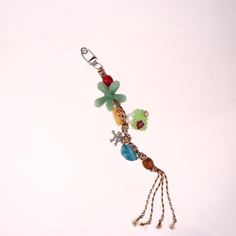 Ethnic Style Artistic Beaded Charm Keychain Vintage Flower Phone Lanyard Bag Pendant Key Hanging Decoration Gifts