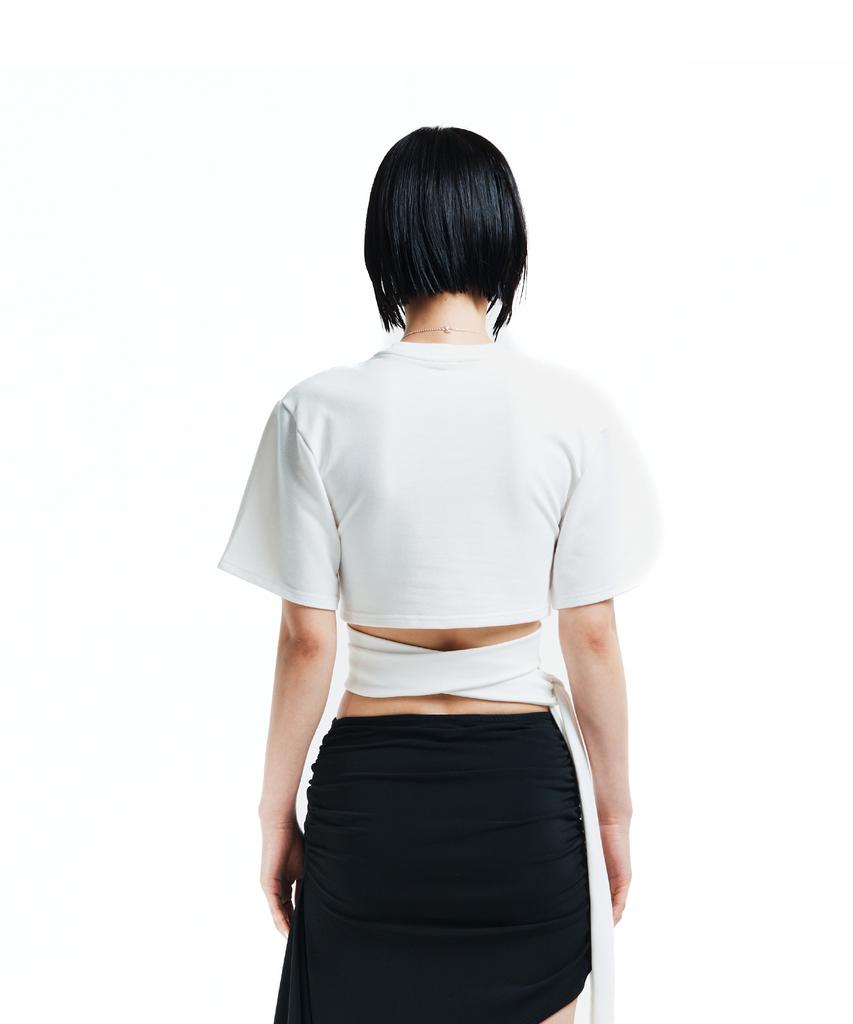 Kyo Crop Twist Wrap-Up Tee (White)