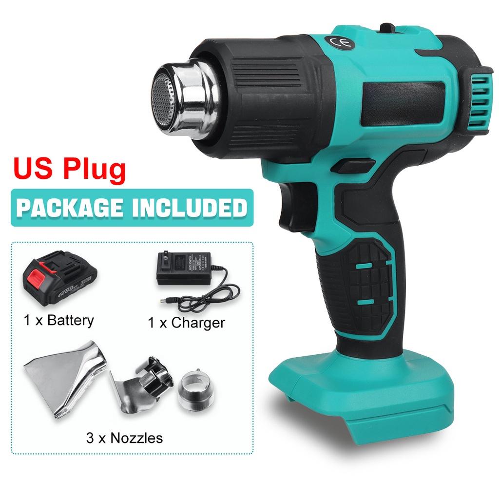 200W Handheld Cordless Hot Air Guns Temperatures Adjustable with 3 Nozzles 21V Electric Heat Guns Rechargeable for 18V Lithium Battery