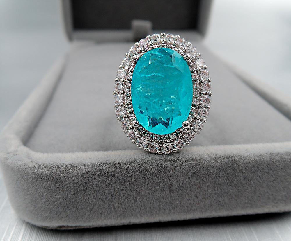 Schmuck Vintage Ring Simulation Smaragd Paraiba Farbe Schatz Damen Temperament Ring