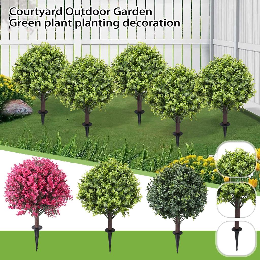 Outdoor Artificial Garden Ball Topiary Plant with Ground Stake for Yard Landscaping Indoor Decorative Potted Plant Faux Greenery