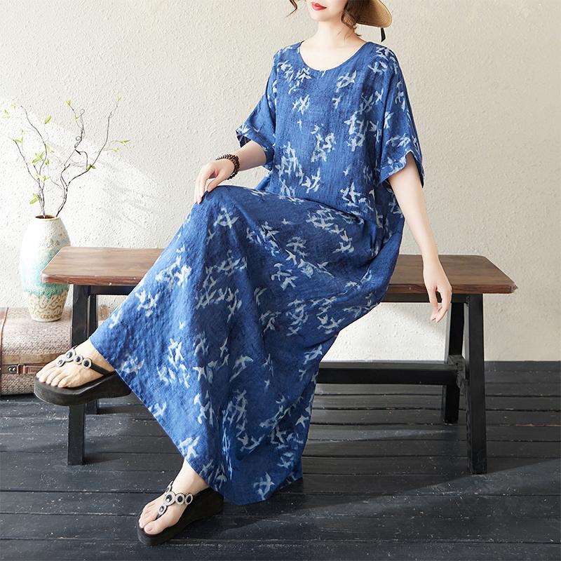 DIMANAF 2025 Sommer Damen Übergröße Lockeres Kleid Strand Vintage Basic Casual Langes Kleid Druck Urlaubskleid