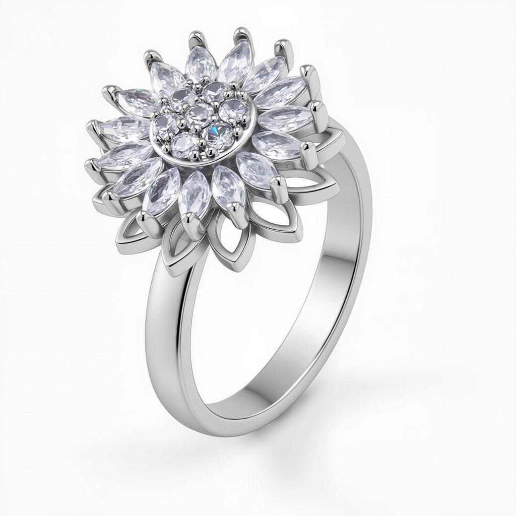 Anello da Donna Rotante Regolabile con Zircone Girasole: Moda Elegante di Lusso Leggero