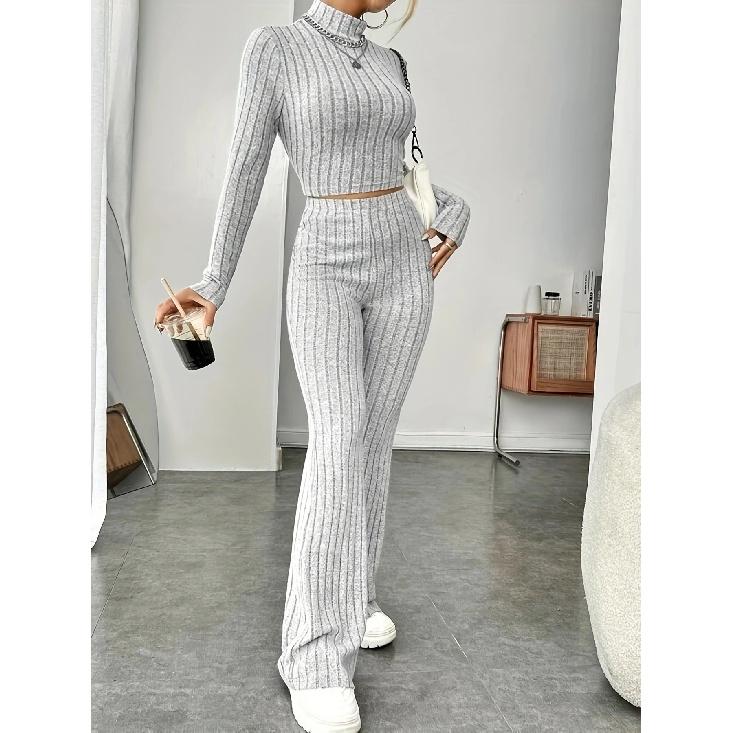 

2026 Spring New Fashion Women s Solid Color Long Sleeve and Pants Loose Casual Set S светло-серый