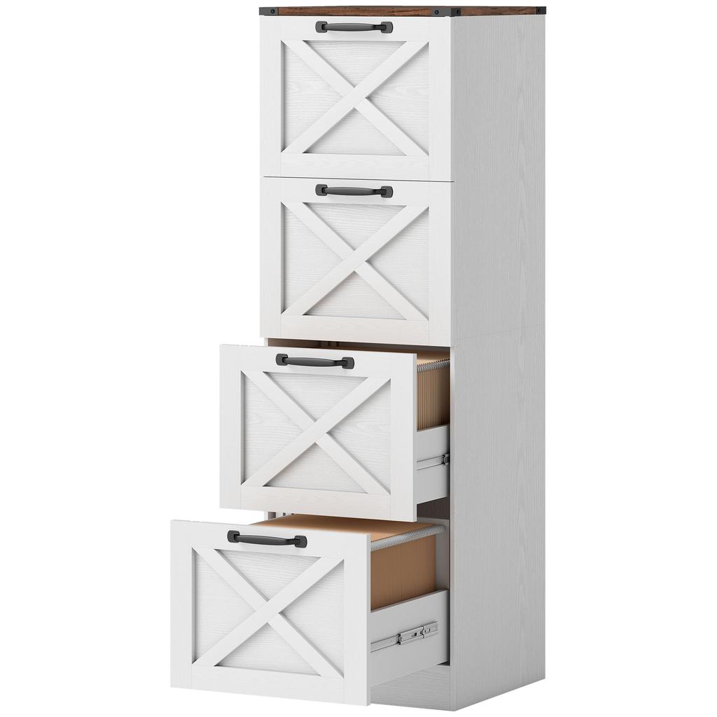 Office Filing Cabinet, 4 Drawers, Hanging File Holders for A4, Rustic, 40 x 40 x 131 cm, White