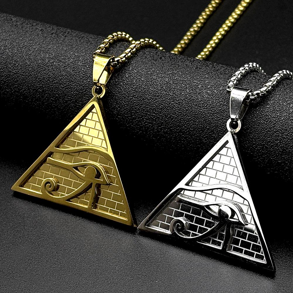 Egypt Pyramid Eye of Horus Pendant Necklace for Women Men Stainless Steel Gold Color Ancient Egyptian Amulet Gift Jewelry