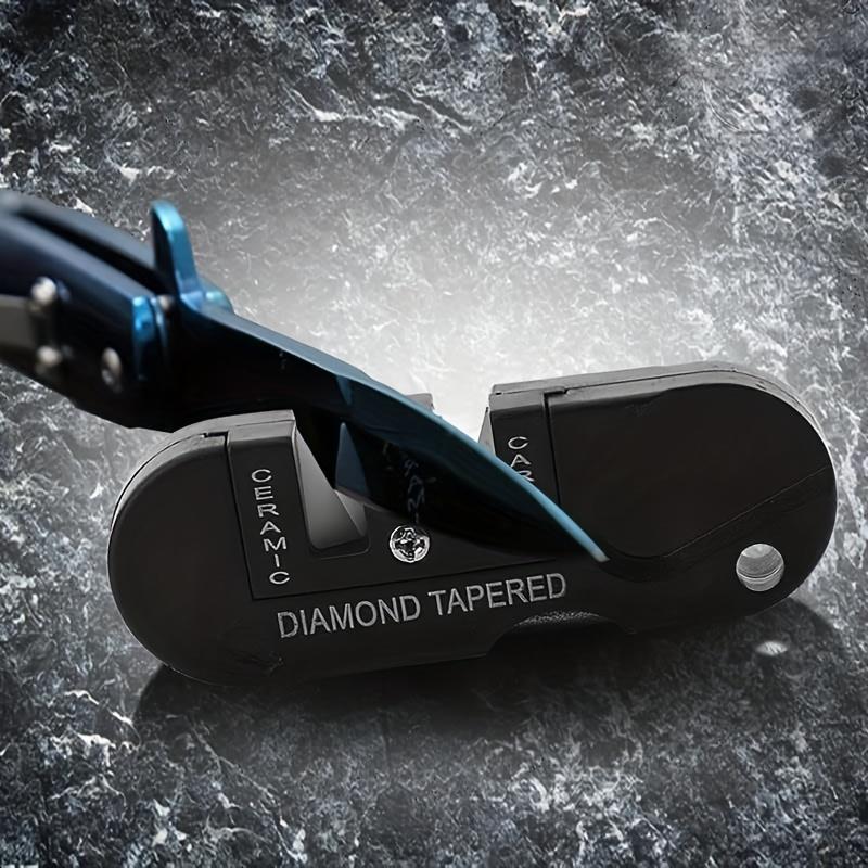 

1pc Multifunction Pocket Knife Sharpener 4 in 1 Foldable Sharpening Stone with 3 Stages Ceramic & Carbide & Diamond Tapered 82x28mm