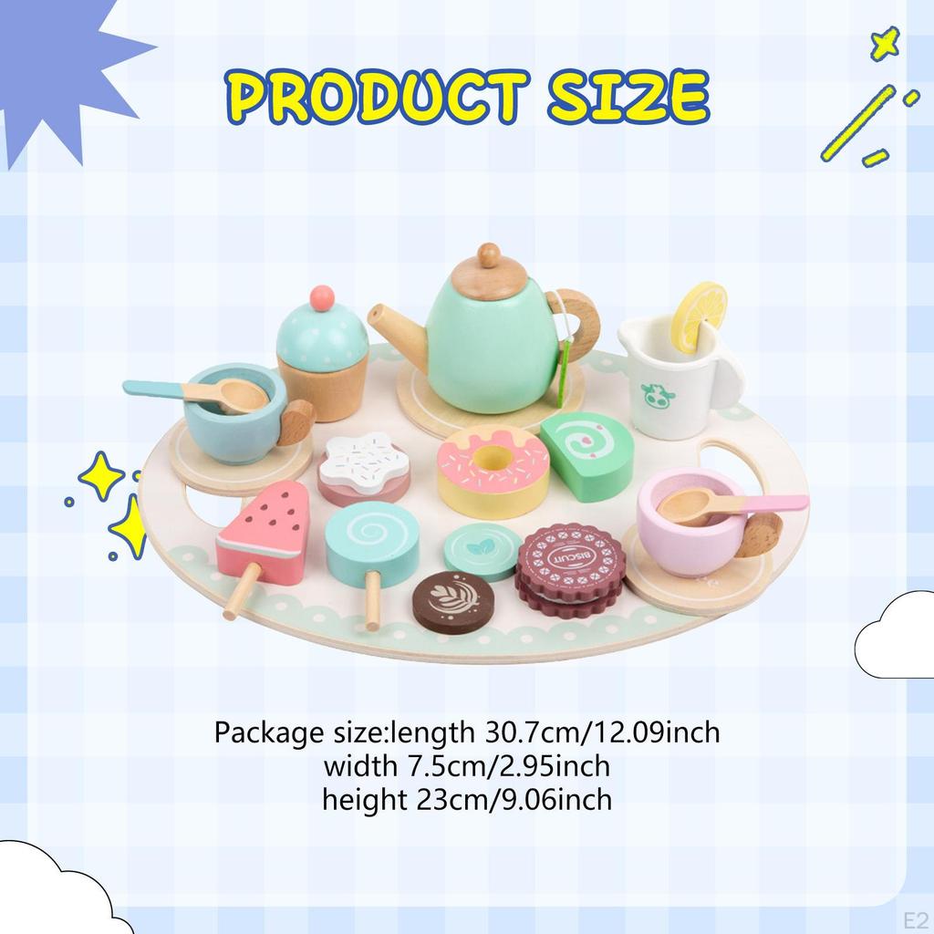 Dřevěná sada na čajový dýchánek pro malé holčičky, batolata 3-5 let, Děti na hraní na role