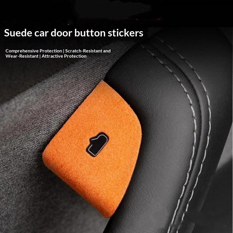 Waterproof Suede Door Switch Button Stickers Non-Slip Anti-Scratch Car Window Lift Button Trim Covers Auto Interior Accessories