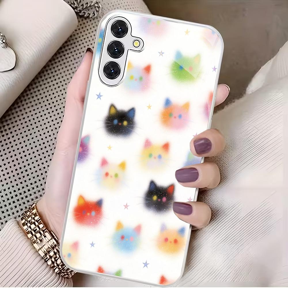 Water droplet cat silver plated glass phone case suitable for Samsung Galaxy S26 S25 S24 S22 S21 S20 FE/Ultra/Plus anti fall