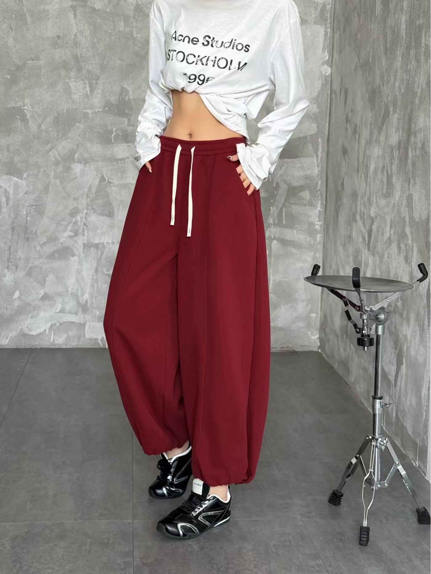 

Spring 2026 Women s Korean Style Wide-Leg Drawstring Sweatpants - Retro Casual Slimming Lantern Design Medium