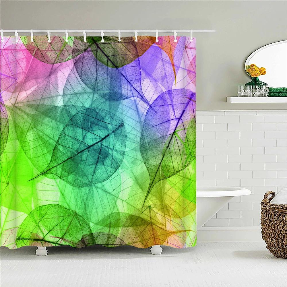 Waterproof Shower Curtain Fresh Plant leaves Polyester Fabric 3D Printing leaf Bathroom Curtains for Bathroom Decor with Hooks