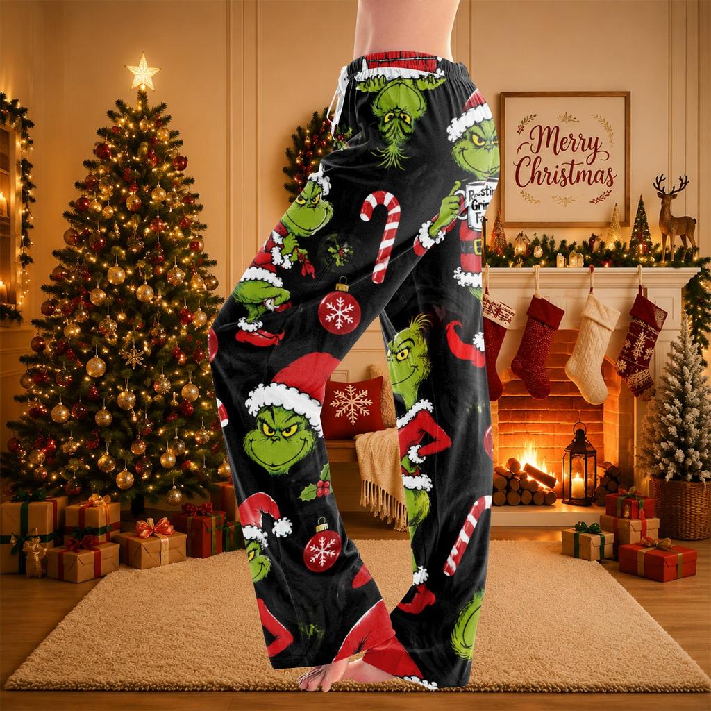 Women's Christmas Print Pants Casual Holiday Pants with No Pockets