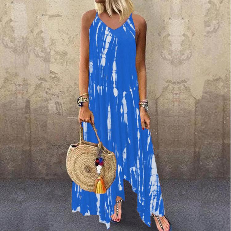New Long Skirt Printed Slit Skirt Irregular Tie Dye Pocket Dress