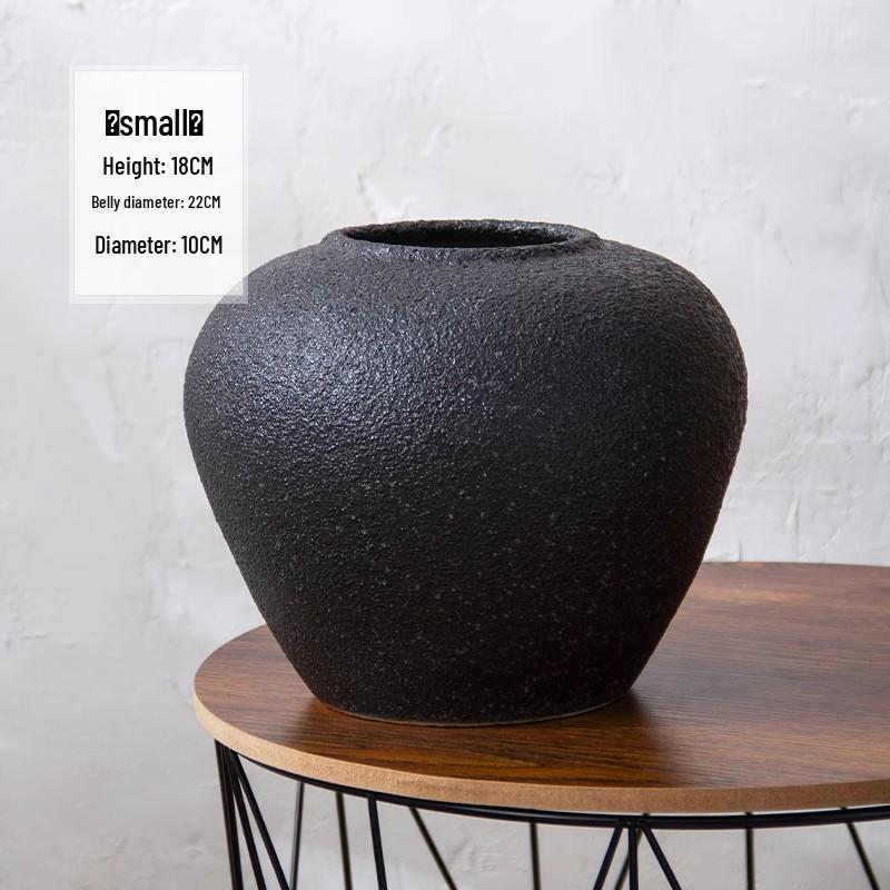 Jingdezhen Black Coarse Pottery Floor Vase: Modern Minimalist Japanese Decor for Hotel, Homestay, or Living Room.