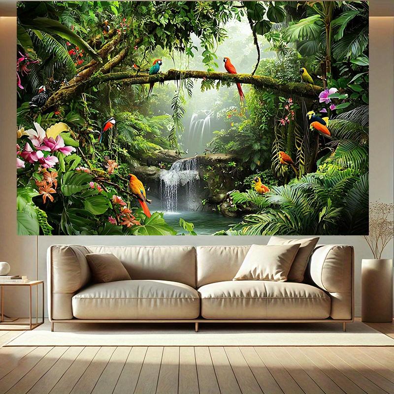Enchanting Tropical Paradise Tapestry  Vibrant Birds and Lush Greenery Wall Hanging for Home Decor