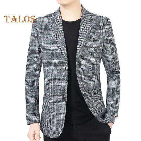 Pánský oblek Kabát Klopa Dlouhý rukáv Kostkovaný vzor Zapínání na dva knoflíky Bunda s kapsami Slim Fit Business Outwear