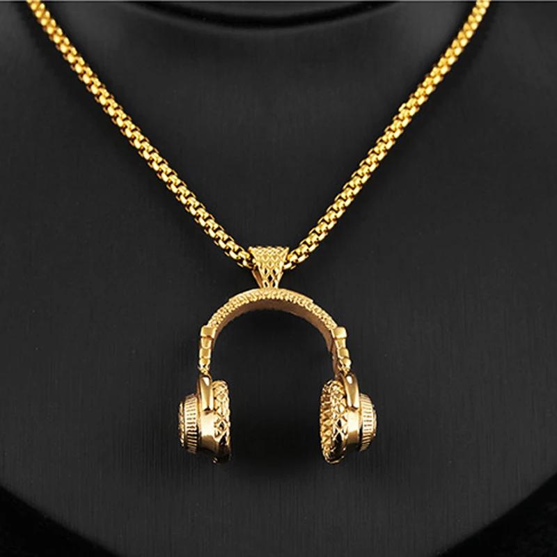 Free Fan DJ Music Headphone Pendant Necklace Long Chain Men Women Hip Hop Jewelry Rock Headset Necklace Male Gift S110