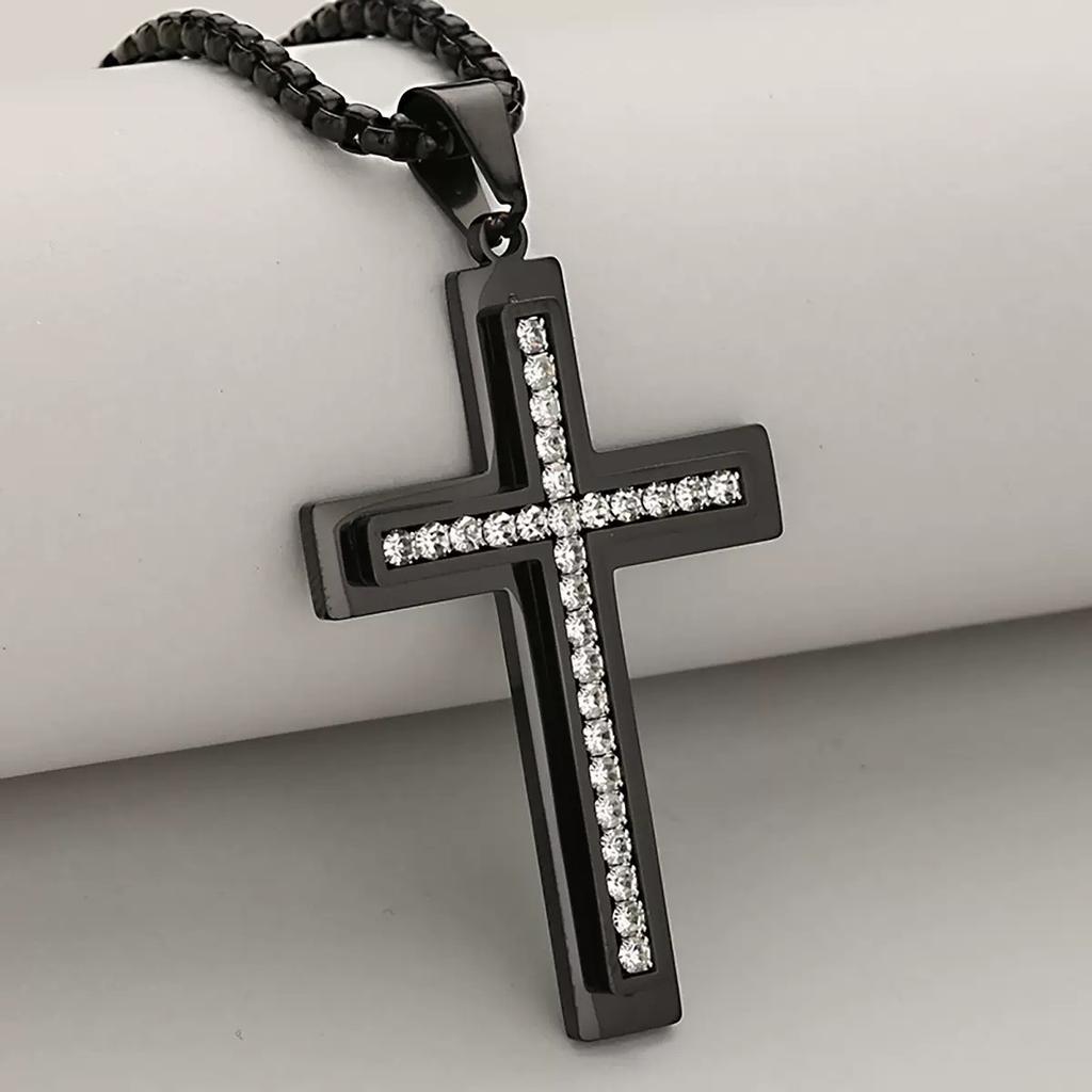 2026 Diamond-encrusted Double Cross Pendant Men's Premium Necklace Women's Jewelry Wear Accessories