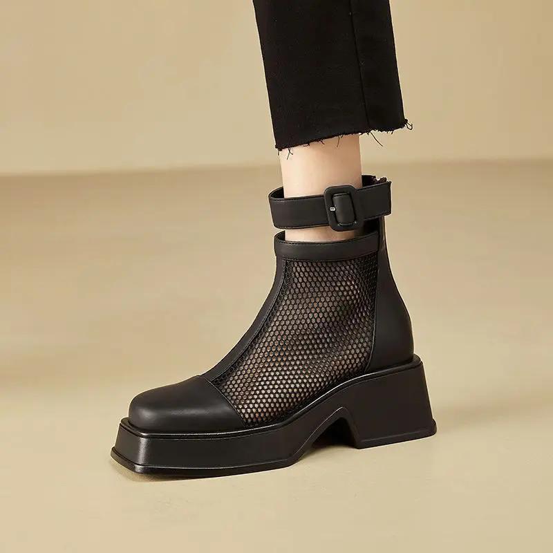 Leather Ankle Boots for Women Mesh New In Booties Footwear Large Size Warm Hot On Offer Sale Pu Y2k Trend 2025 Woman Short Shoes