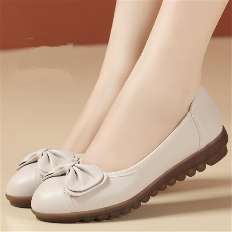 Fashion Women Genuine Leather Flat Shoes Fashion Slip on Loafers Comfortable Casual Ballet Flats Large Size 35-43 Low heel Ladies Shoes