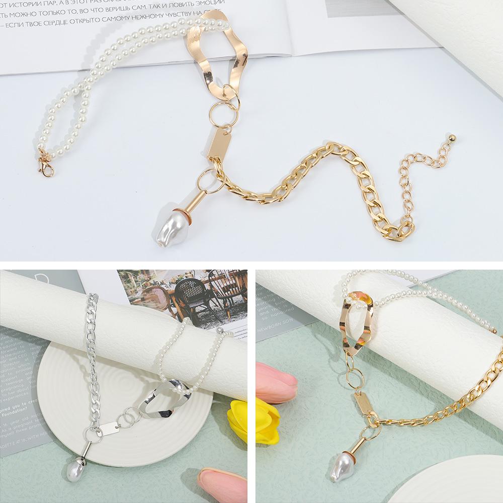 

Women Anniversary Simple Party Irregular Metal Pearl Necklace Geometric Temperament