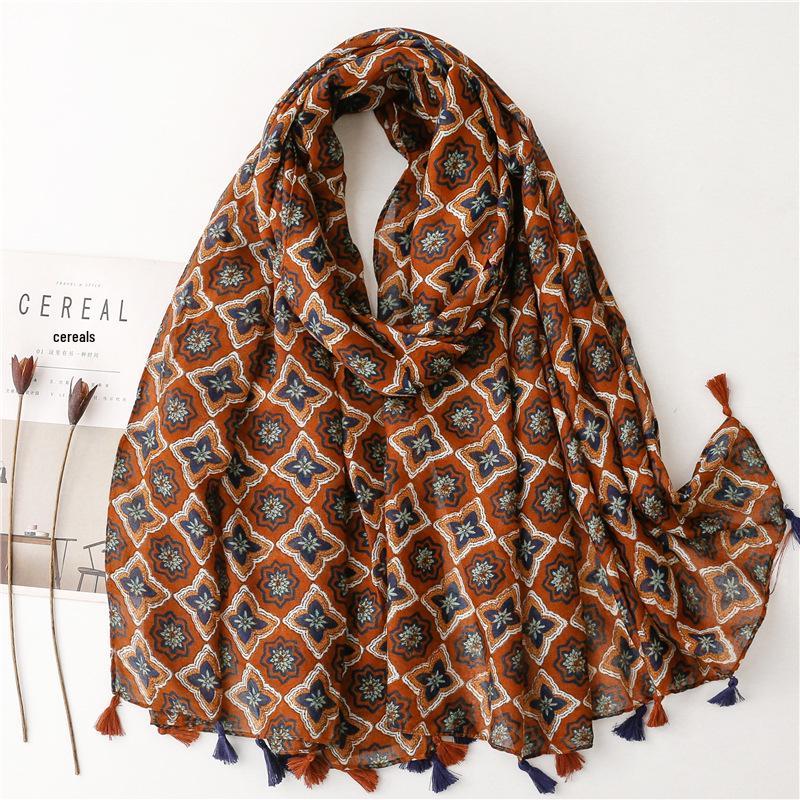 2023 Spring/Summer Sweet Style Cartoon Cherry Cotton Linen Scarf for Women