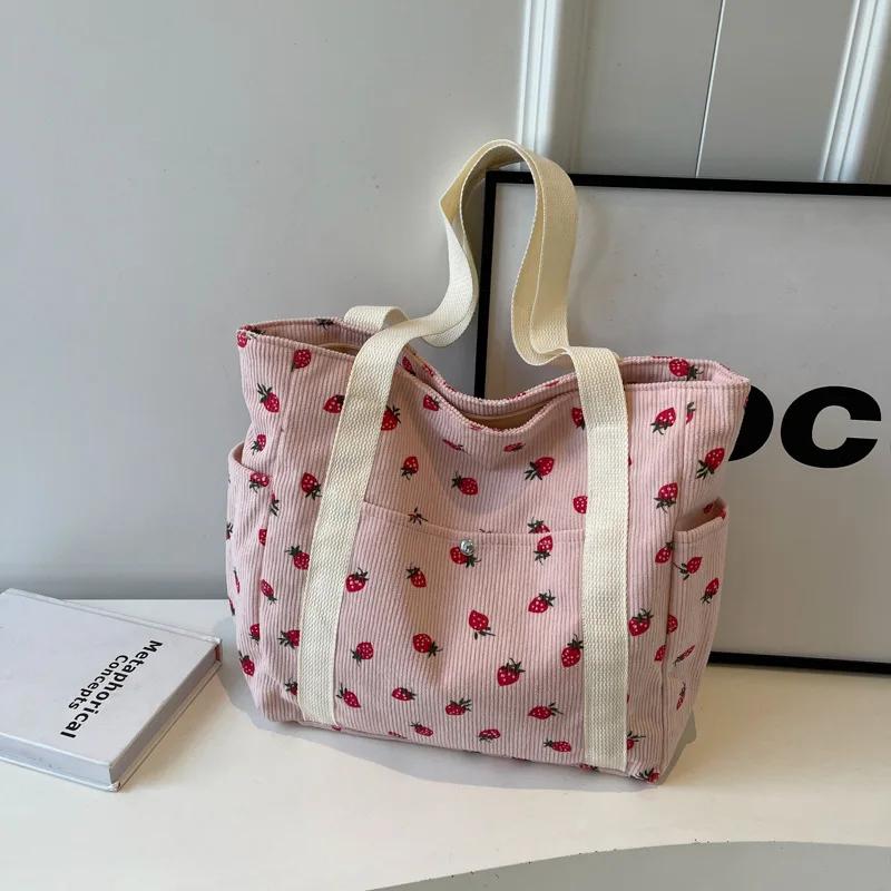 Forest Fresh Corduroy Handbag Sweet and Fashionable Versatile Shoulder Bag Beautiful and Simple Commuter Women's Tote Bag