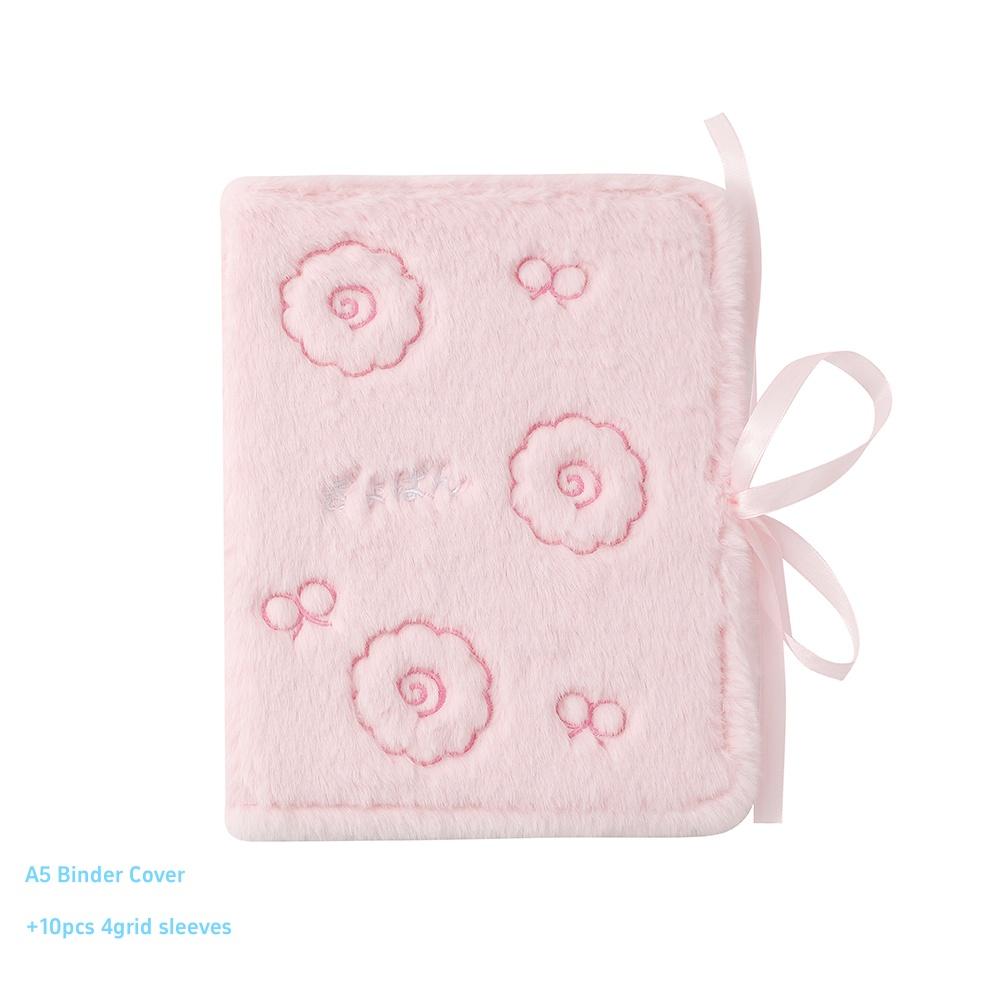 Kawaii Fluffy A5 Binder Pocard Holder Cute Fish Cake Embroidery Po Cards Storage Book Stationary