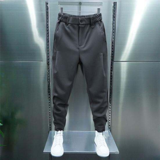 Pantalones informales para hombre, cintura elástica, botones, bragueta, pantalones largos, bolsillos, cierre de Color sólido, puños de cinta, pantalones de estilo deportivo de tenis