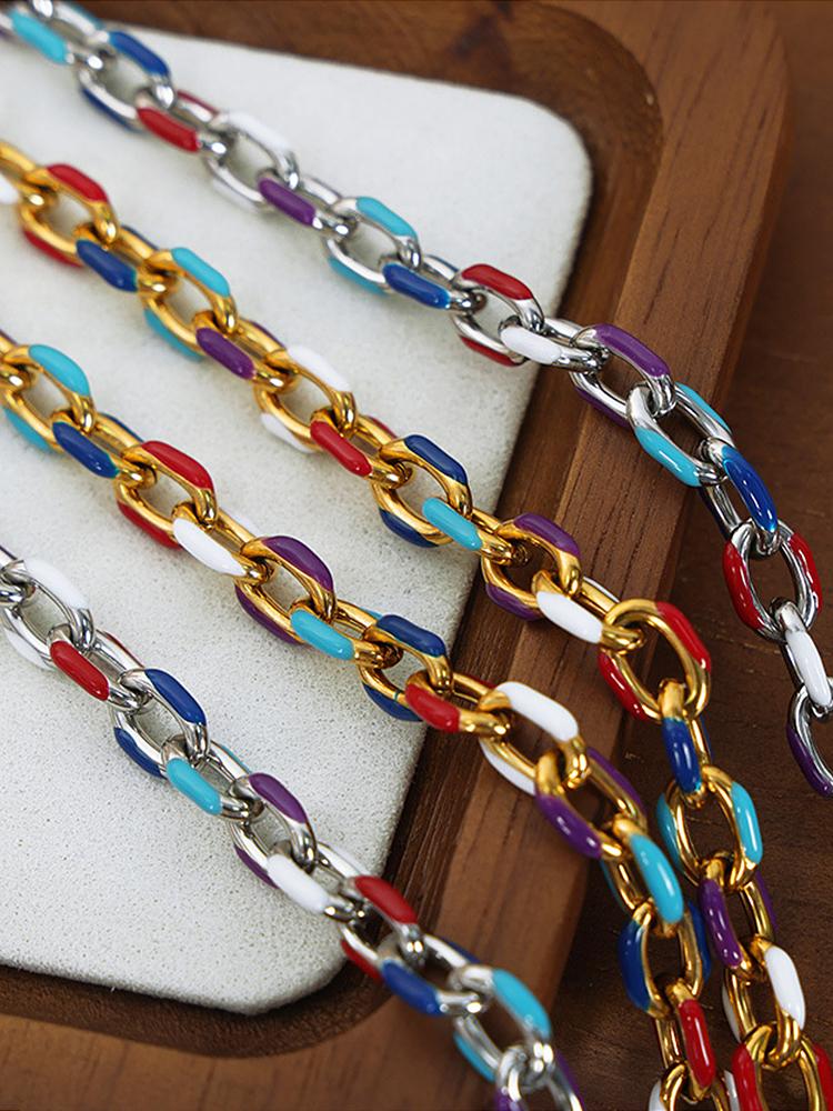Colourful Enamel Necklace Bracelet For Women Stainless Steel 18K Gold Plated Waterproof Women's Neck Chain Bracelets Zircon Set