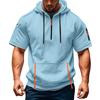 Men's Summer Shirt Zipper Pocket Short Sleeve Hooded Sweatshirt Men's Sports Large Size Casual Sweatshirt