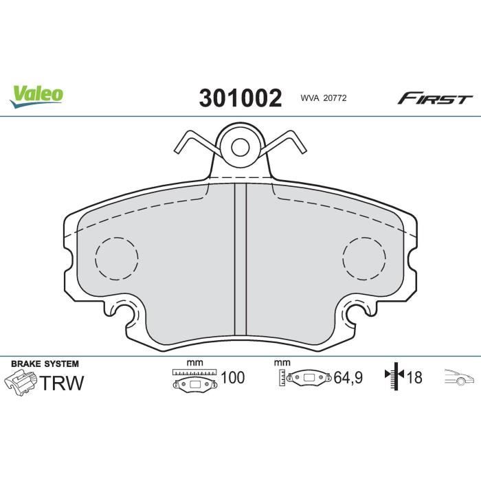 Plaquette de frein gamme first renault clio - valeo - 301002