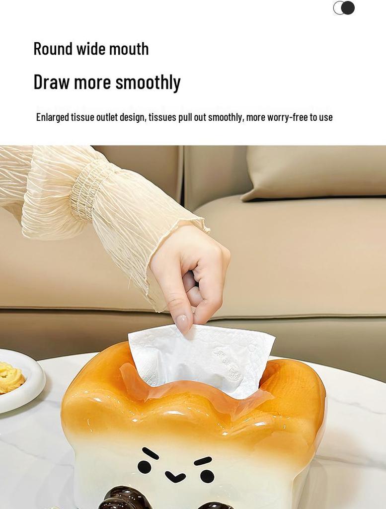 Cute Toast Ceramic Tissue Box & Phone Holder - Creative Pull-out Napkin Paper Box for Living Room & Dining Table