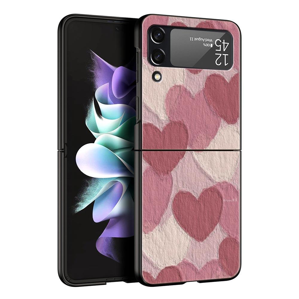 Gold Pink Rose Glitter Hearts Phone Case for Samsung Galaxy Z Flip 3 4 5 Shell For Samsung Z Flip3 Flip4 Hard PC Bumper Cover