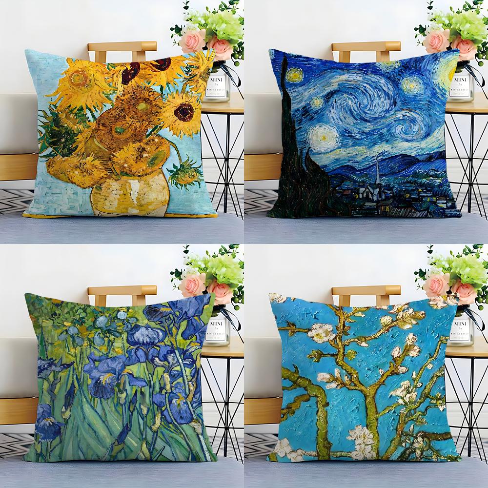 Van Gogh Oil Painting Pillow Case Plush Fabric Soft Double Sided Print Sofa Cushion Cover Throw Pillow Covers