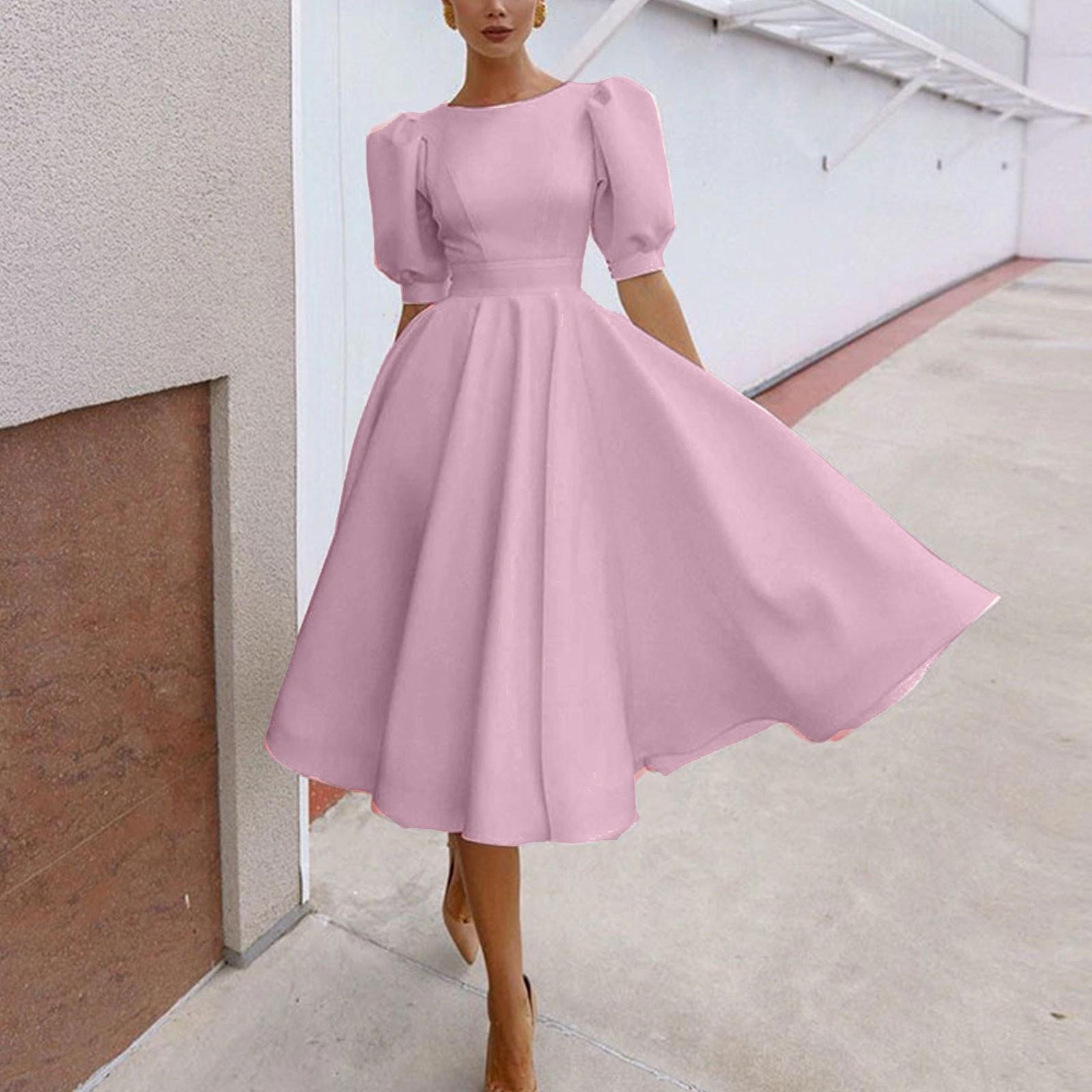 

Сплошной цвет, тонкое женское платье, модная сексуальная распашная юбка с коротким рукавом и средней длиной S розовый