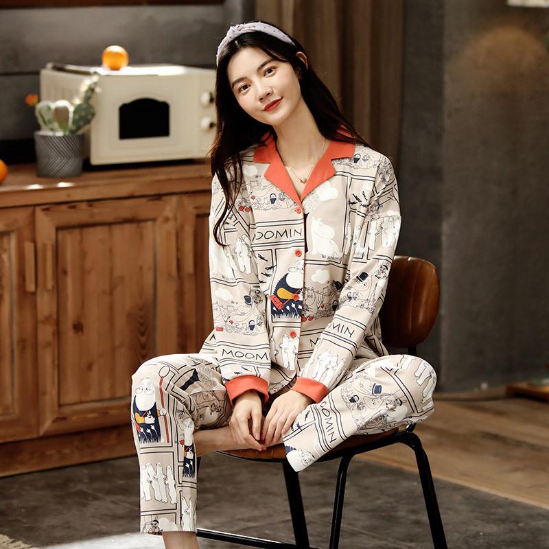 Women's Pure Cotton Long-Sleeve Pajama Set with Chest Pads - Large Size, Spring/Autumn 2025