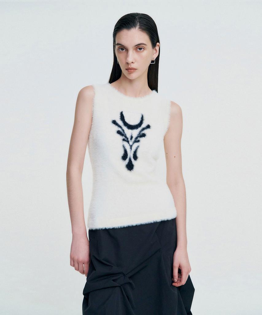 Kimjisu Elemental Motif Furry Knit Top _ Ivory