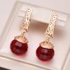 New  Rose Gold Color Long Dangle Earrings For Women Red Natural Zircon Ball Bride Drop Earrings Vintage Wedding Jewelry