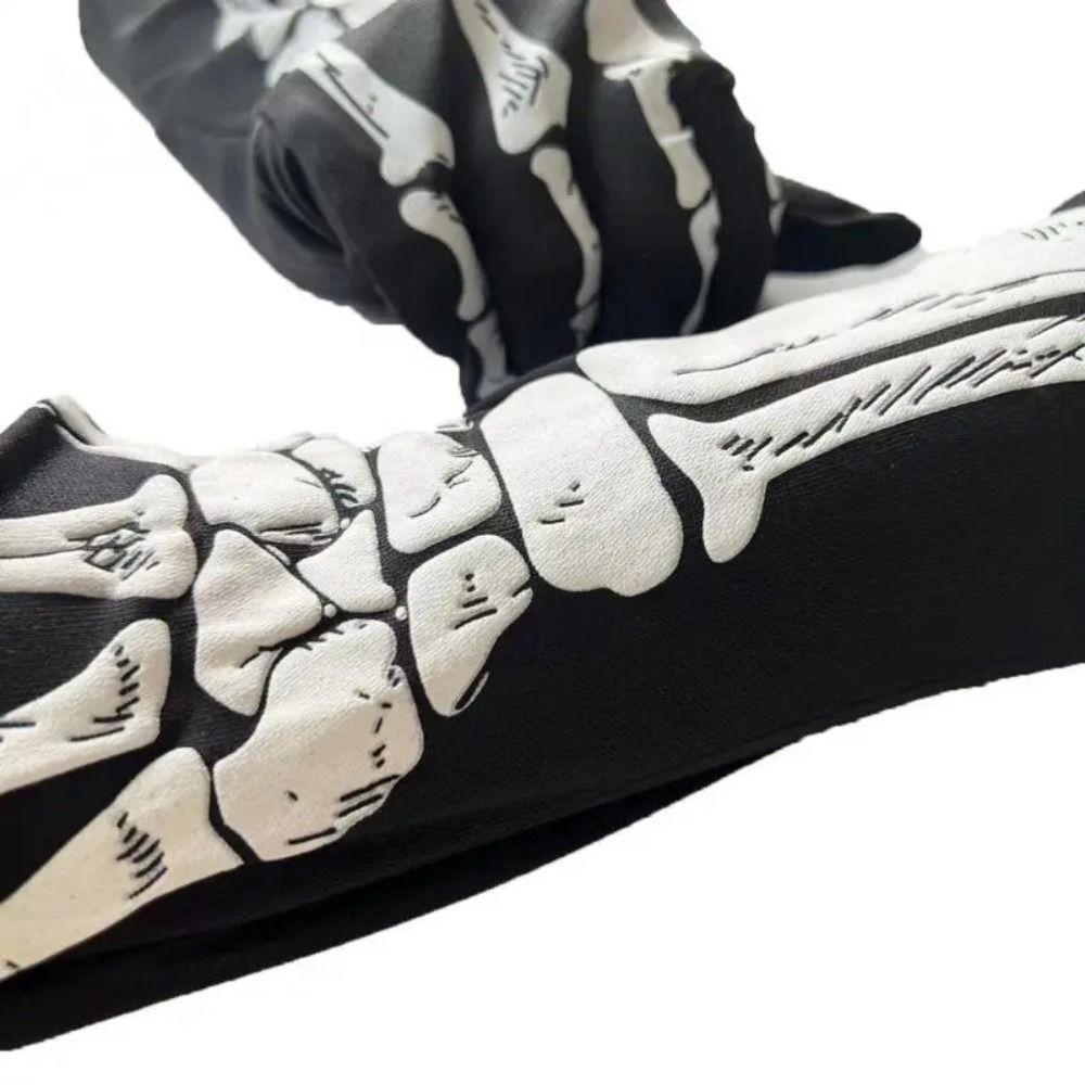 Five Finger Halloween Gloves Mid Length White Skeleton Mittens Punk Skull Claw Gloves Female