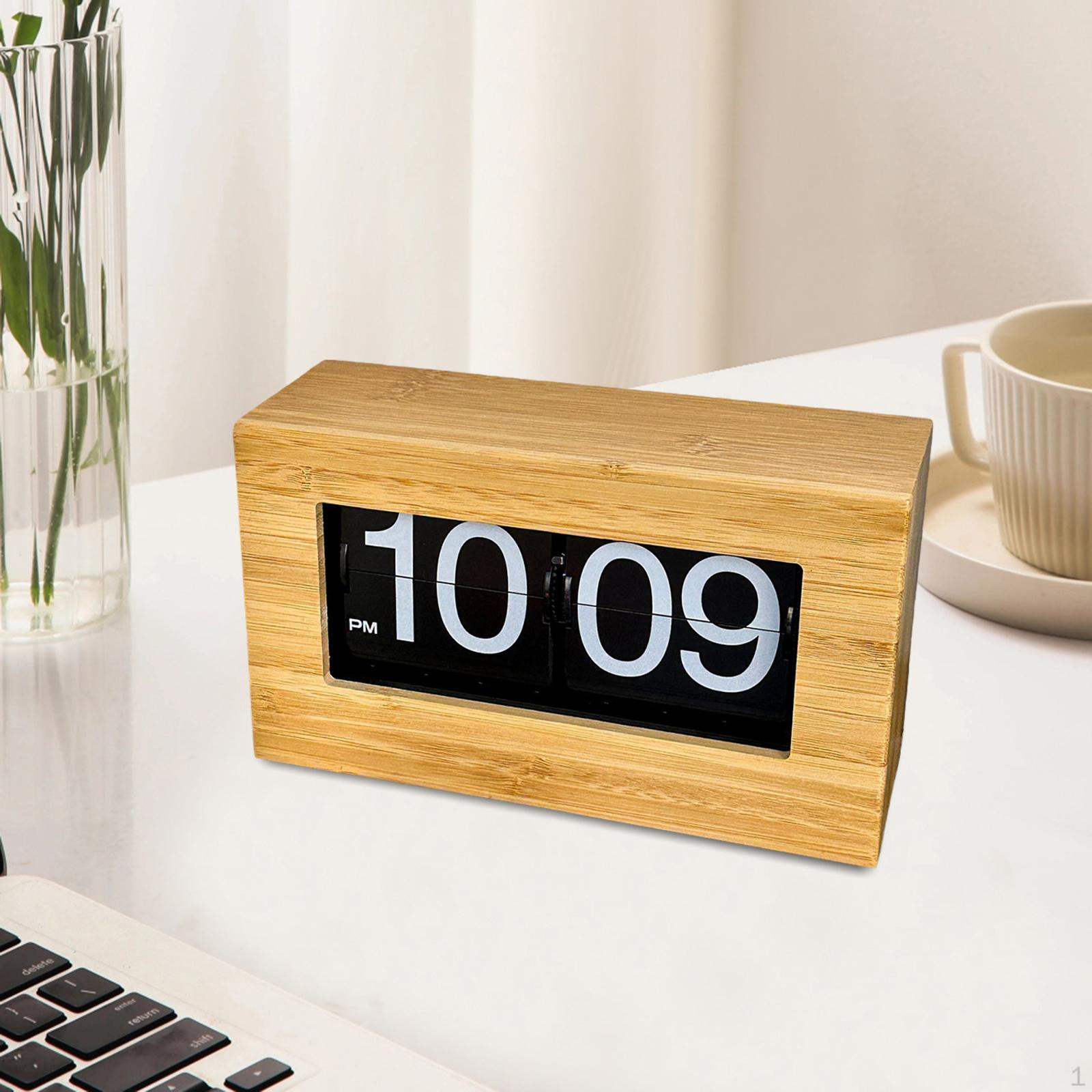 

Цифровые перекидные часы с деревянной рамкой для настольного дисплея 21,5x7,2x12,3 см AM/PM для комнаты йоги в отеле