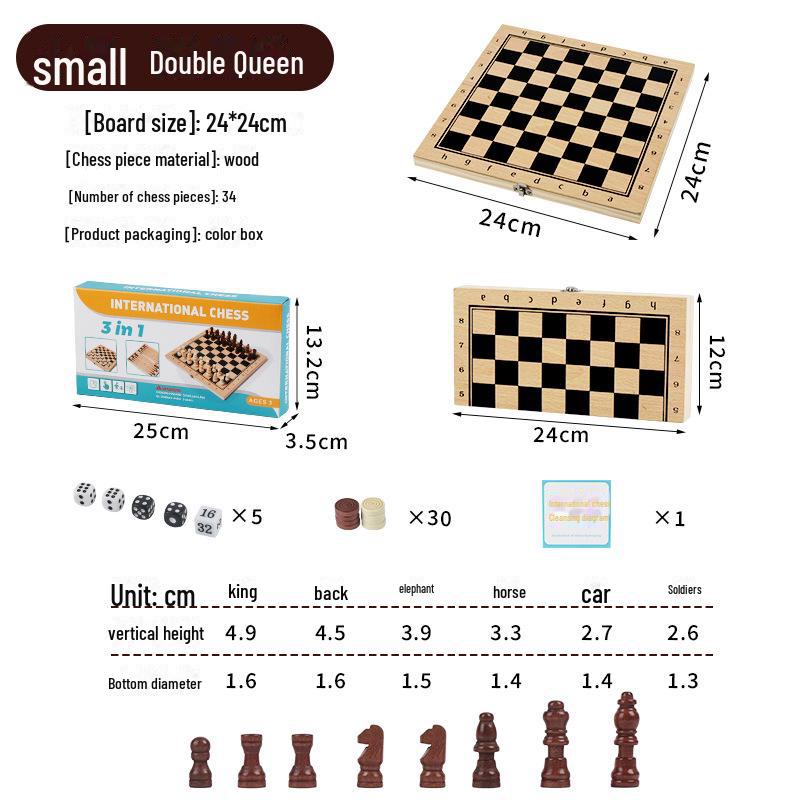 

Премиальный набор шахмат из цельного дерева 3 в 1: Шахматы, двойная королева и шашки