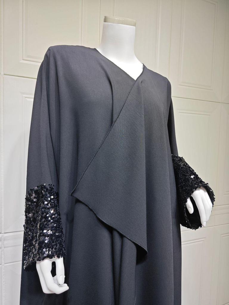 Modest Solid Color Abaya Cardigan - One Size Long Robe for Middle East and Dubai