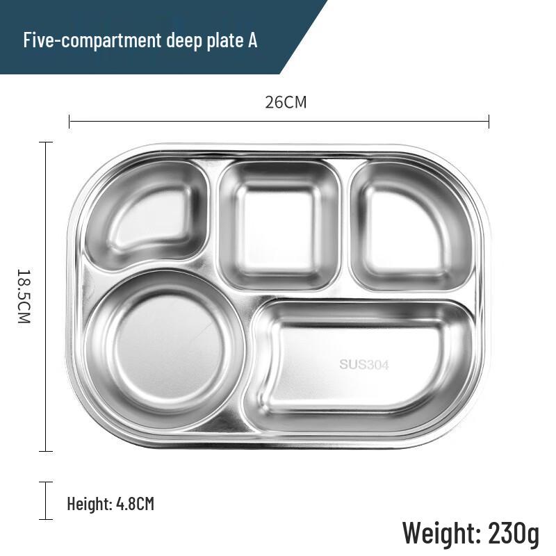 Shidejia 304 Stainless Steel Square 5-Compartment Meal Tray Set